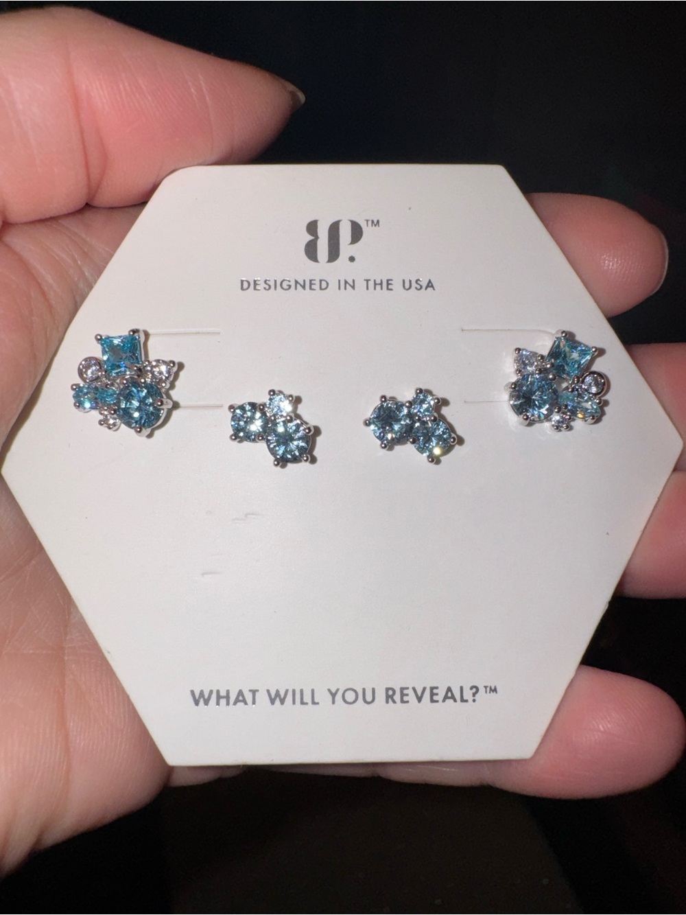 Bomb Party RBP7287 Drops of Shimmer Aquamarine 4-Pc Earrings NWT